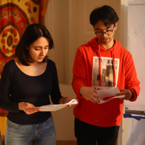 Two people discussing the process