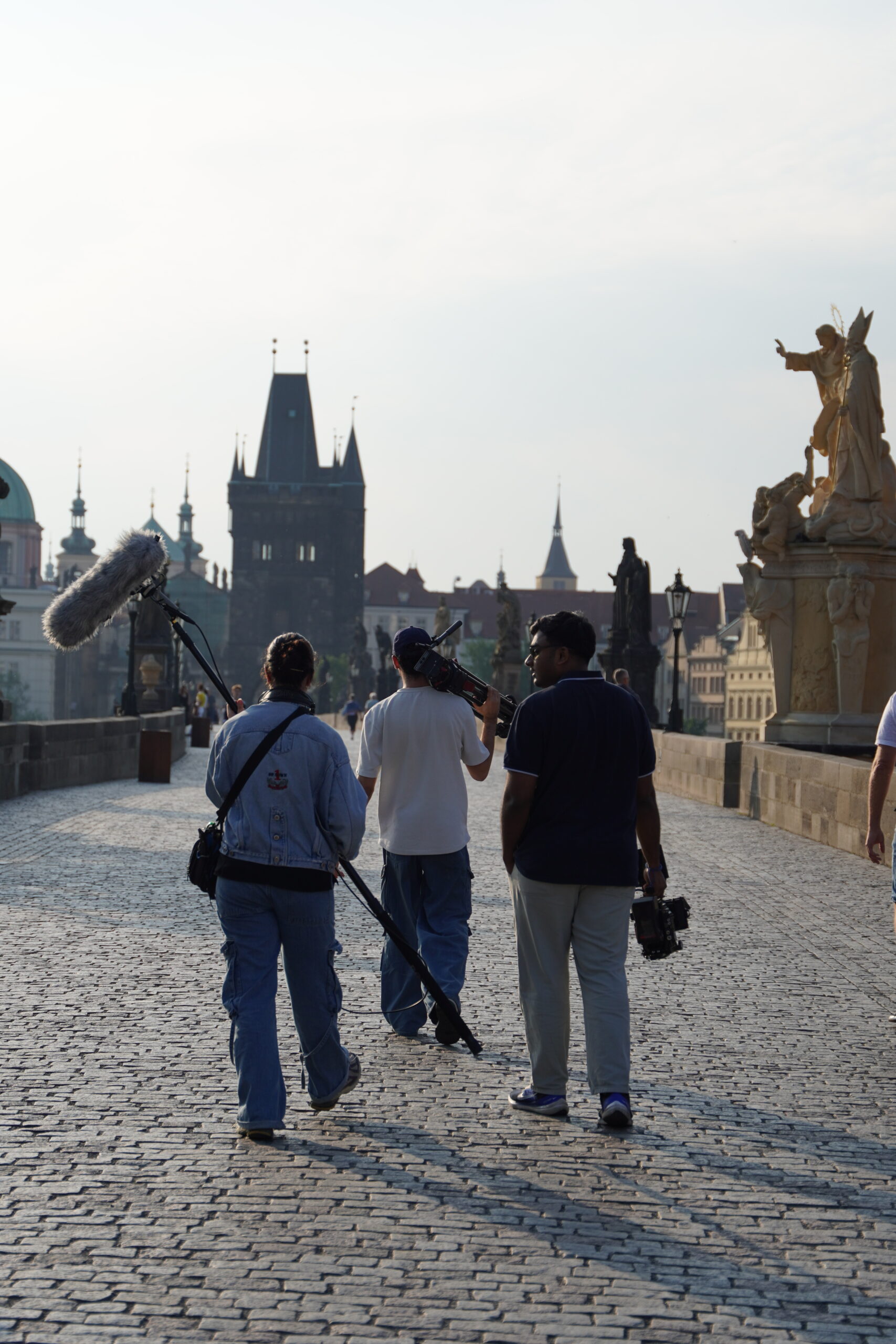 Filmmaking students walk